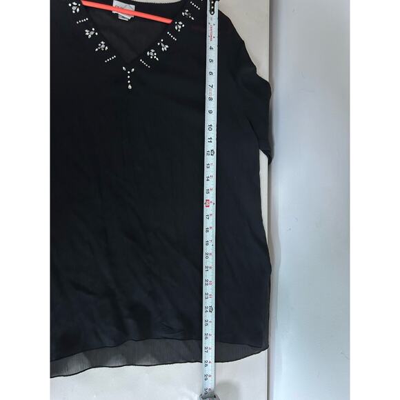 Chico's 100% Silk Tunic Top‎ Blouse Rhinestone V Neck Crinkle Size 1 (Medium) - Picture 9 of 10